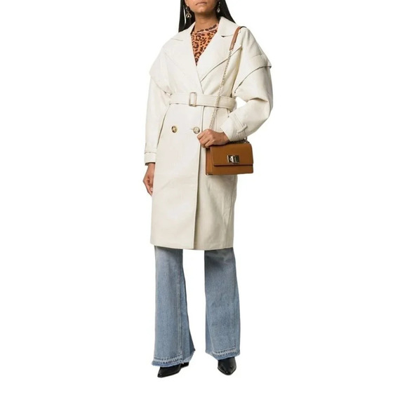 Apparis Kiera Faux Leather Trench Coat in Ivory Large New Vegan Jacket - Picture 1 of 16